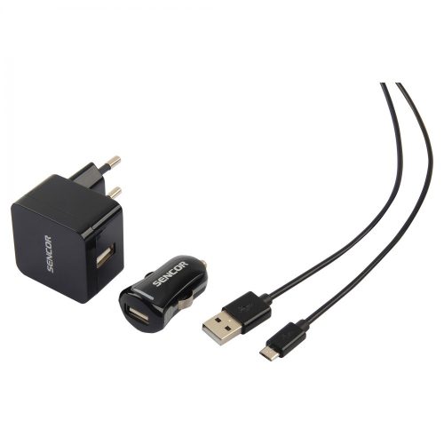 Sencor SCO 516-000BK USB zidni i auto punjač set, 1 metar