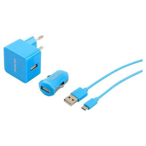 Sencor SCO 516-000BL USB zidni i auto punjač set, 1 metar