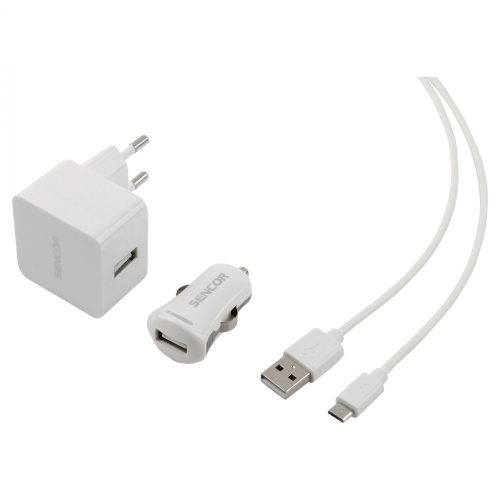 Sencor SCO 516-000WH USB zidni i auto punjač set, 1 metar